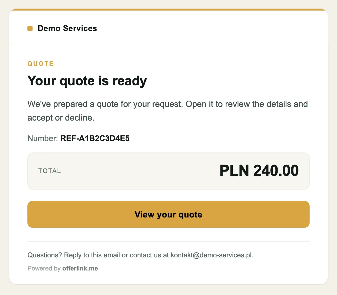 The same email with a gold button