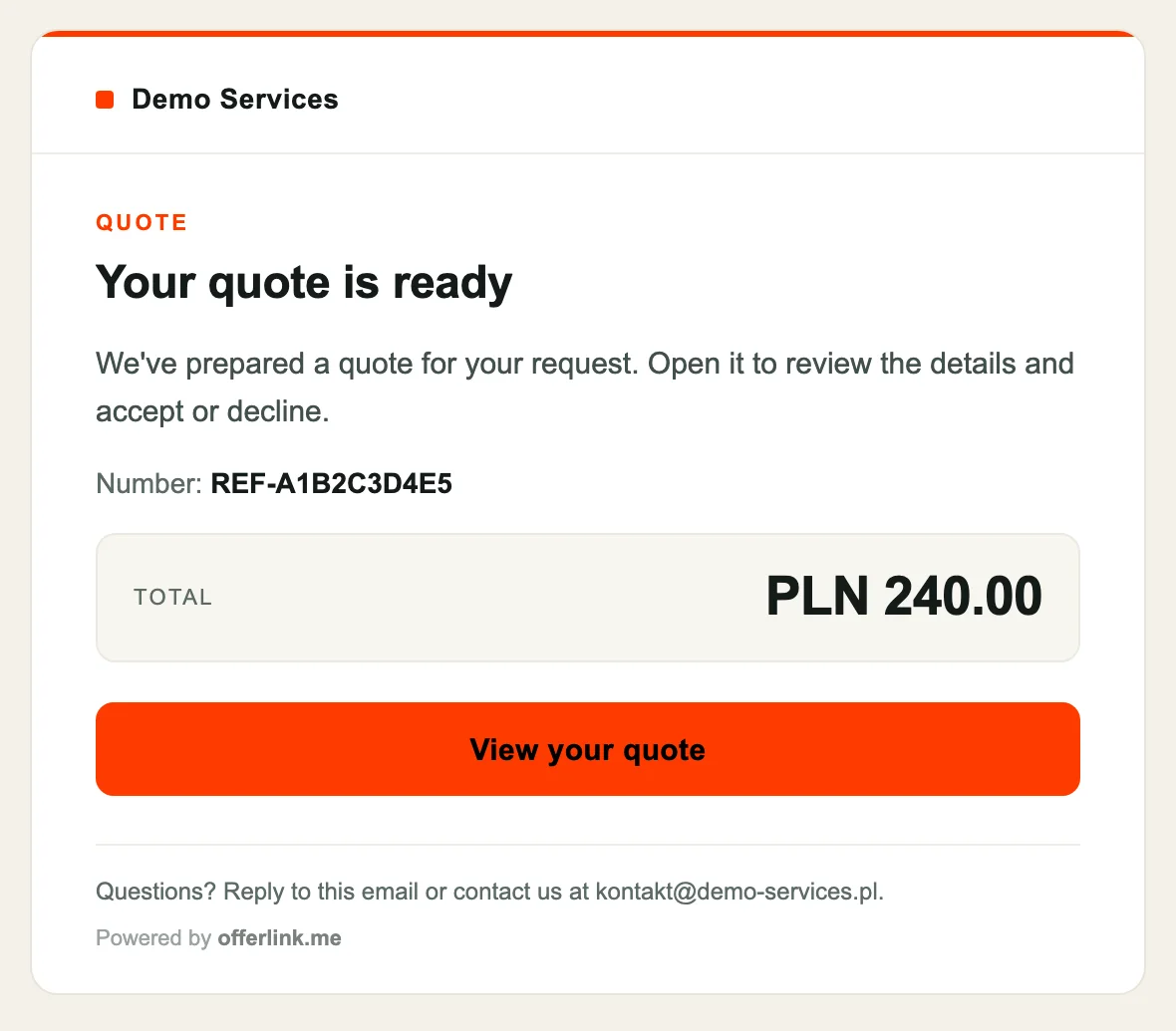 The same email with an orange button