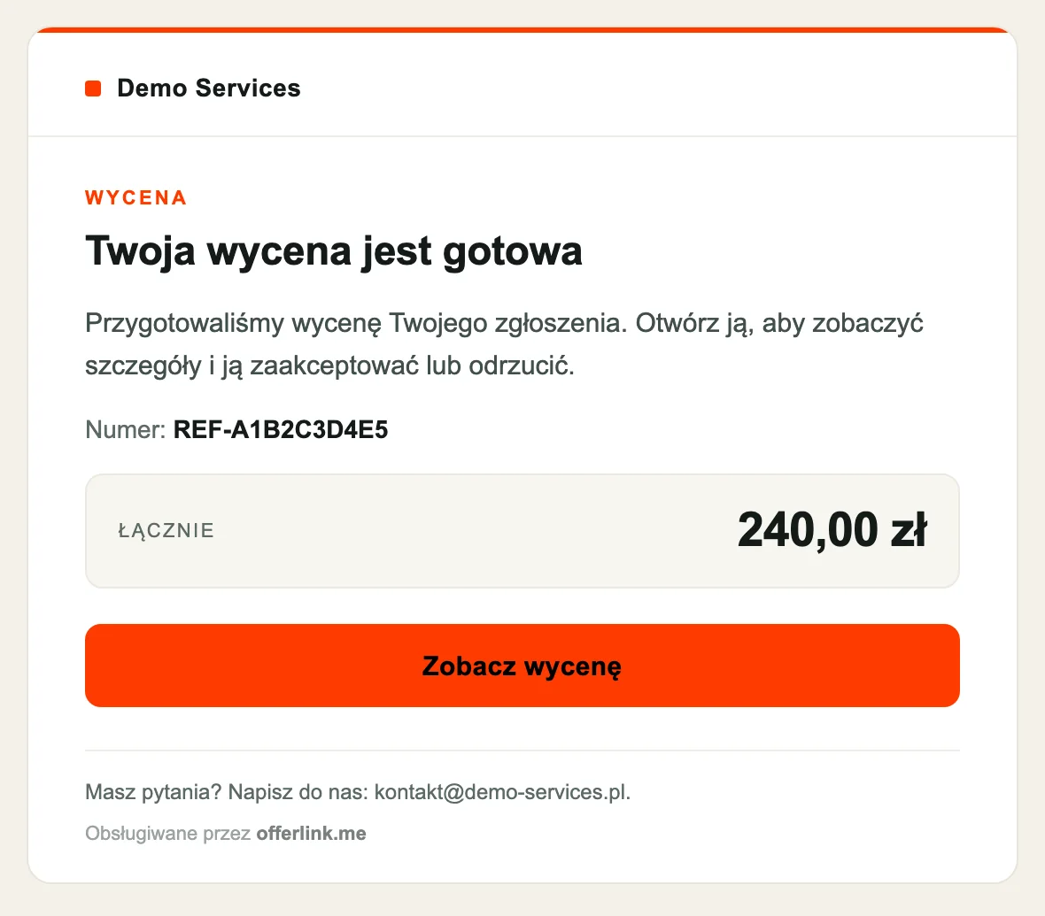 Ten sam mail z pomarańczowym przyciskiem